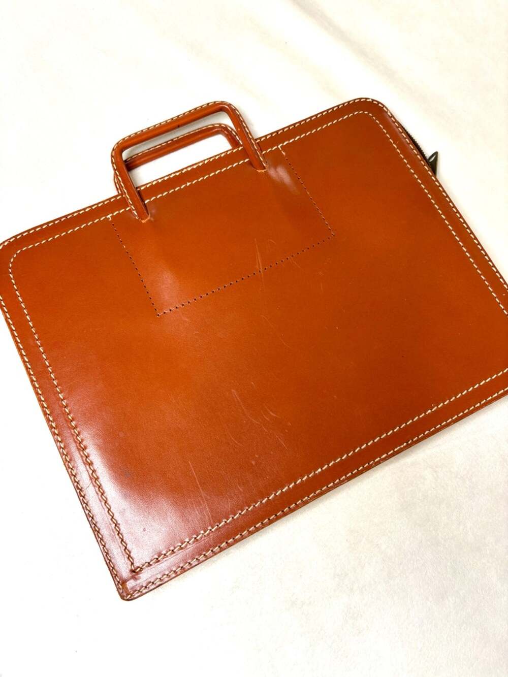 Vintage 1960s 1970s Leather Satchel Briefcase Bag Cognac